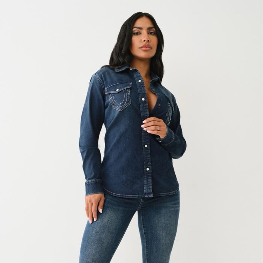 True Religion Women's Western Denim Shirt Jacket